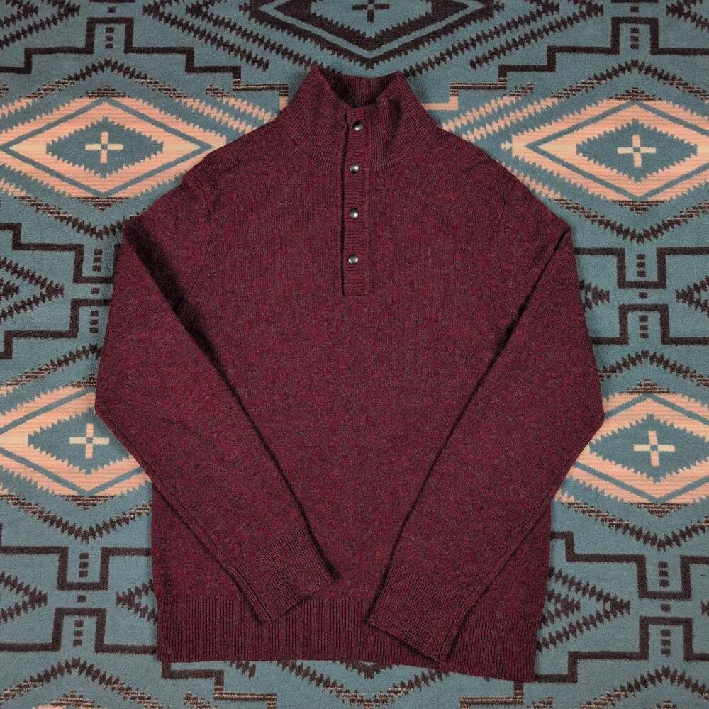 MENS BANANA REPUBLIC HENLEY SWEATER Medium MERINO WOOL Blend COTTON RED 2013